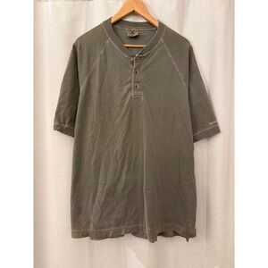 Woolrich Mens Henley Shirt Large Short Sleeve Faded Olive Green Raglan Cotton